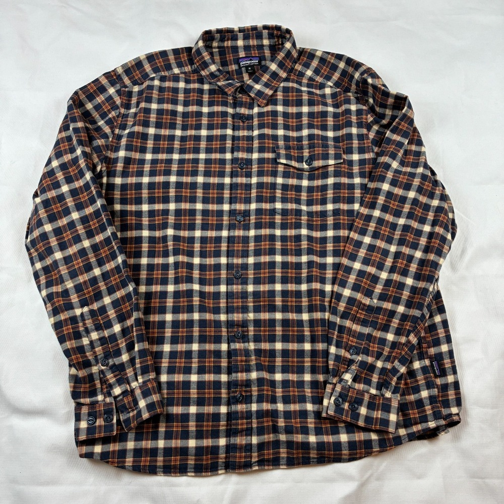 Patagonia Flannel Long Sleeve Shirt Organic Cotton Worn Wear XL Custom Graphic